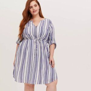 Torrid Blue & White Stripe Zip Front Drawstring Shirt Dress Size 3X